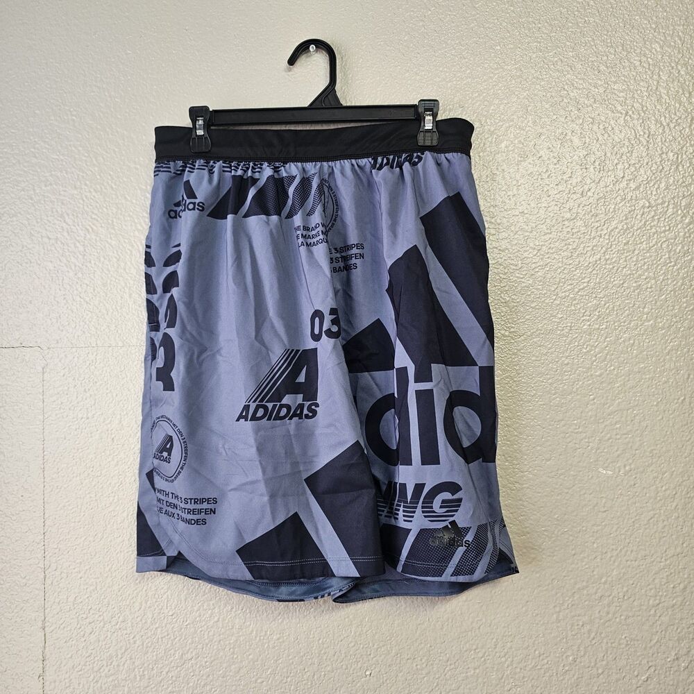 Adidas Mens Large Graphic Logo Athletic Shorts All Over Print Bold L Blue CC677